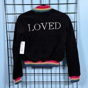 Spiritual Gangster Girls LOVED Furry Bomber Jacket Girls M (12) Black‎ NWT